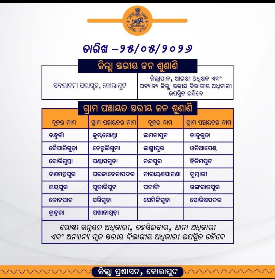 Koraput District level Public Hearing at Sadbhavana Sabhagruha ,Koraput on 25th May-2026