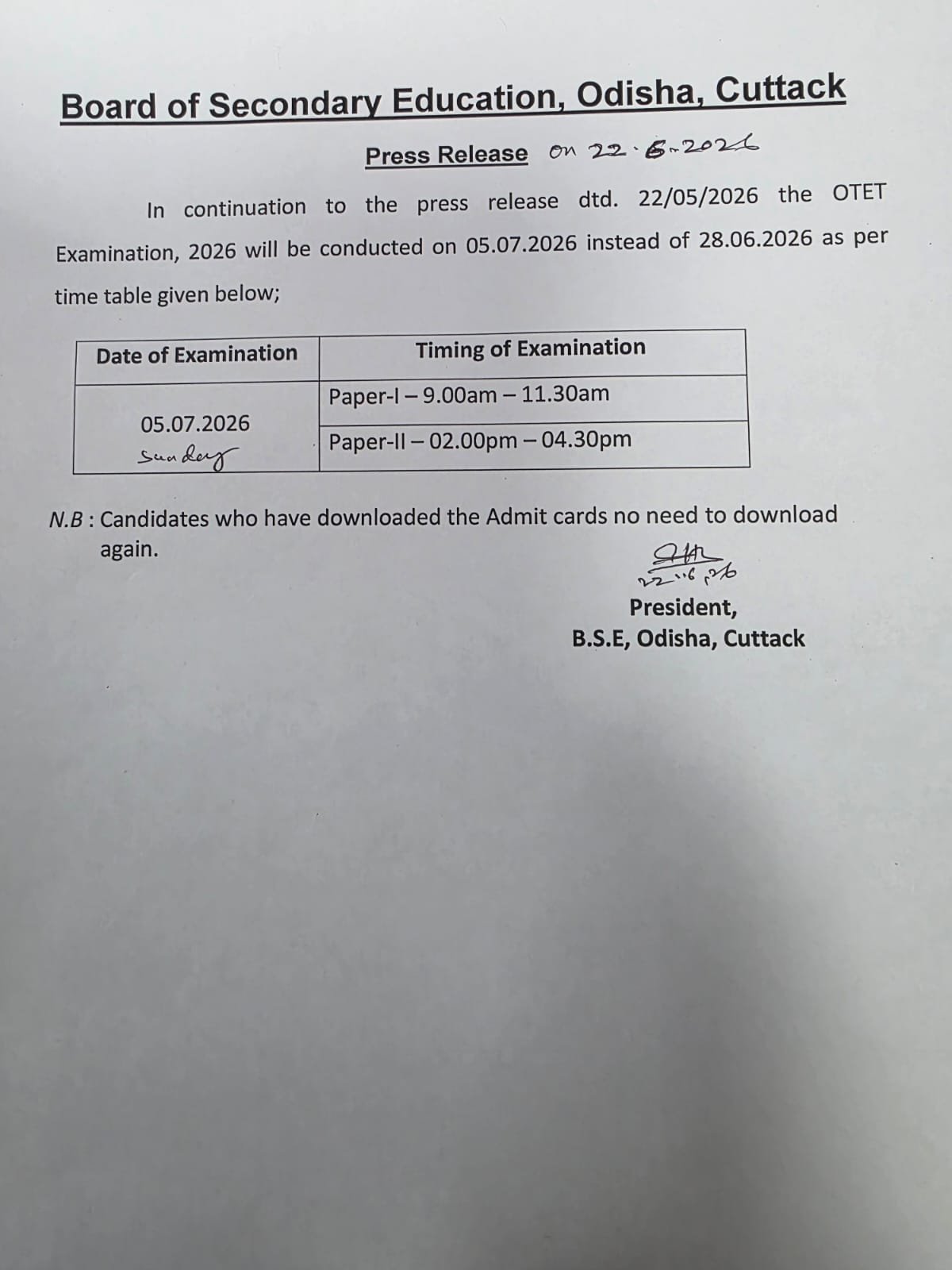 New Date for OTET in Odisha