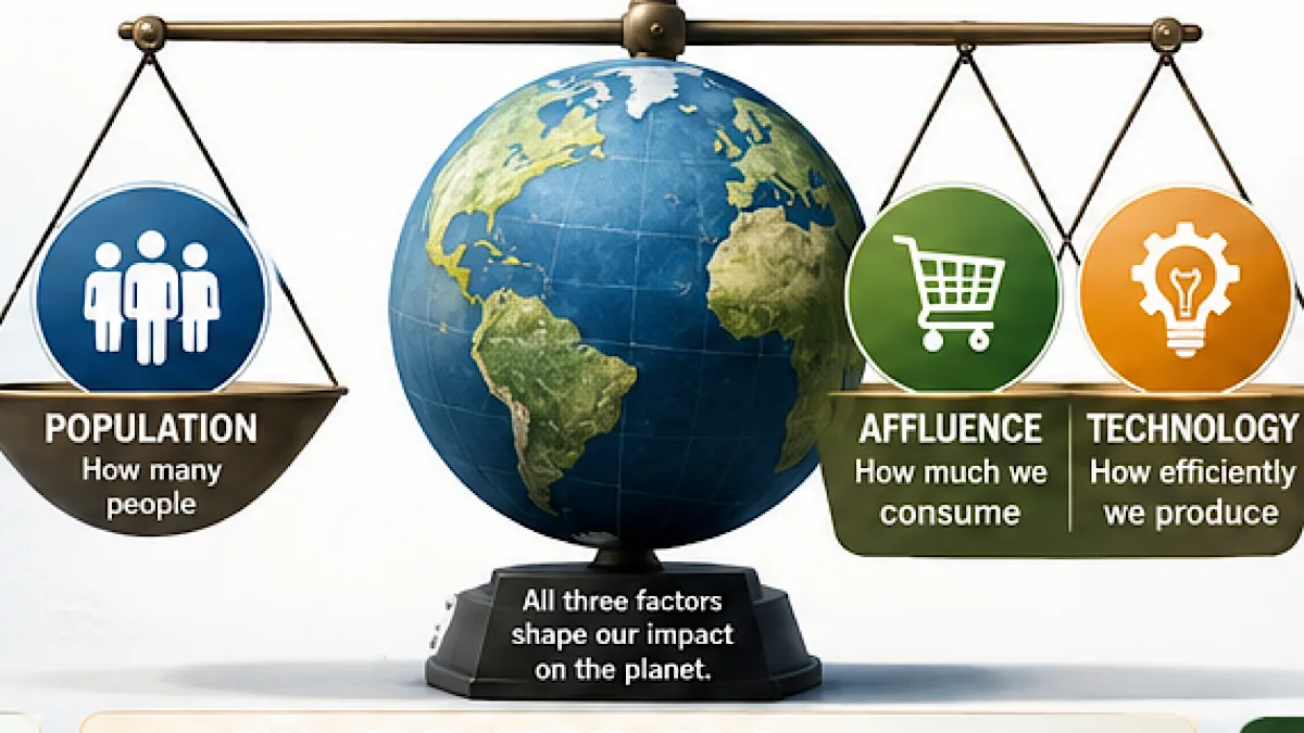 Environmental impact is shaped by population, affluence, and technology.