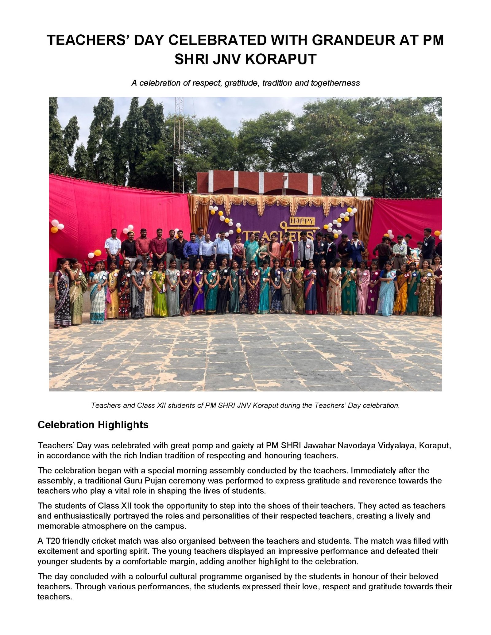 Teachers Day at JNV , Koraput