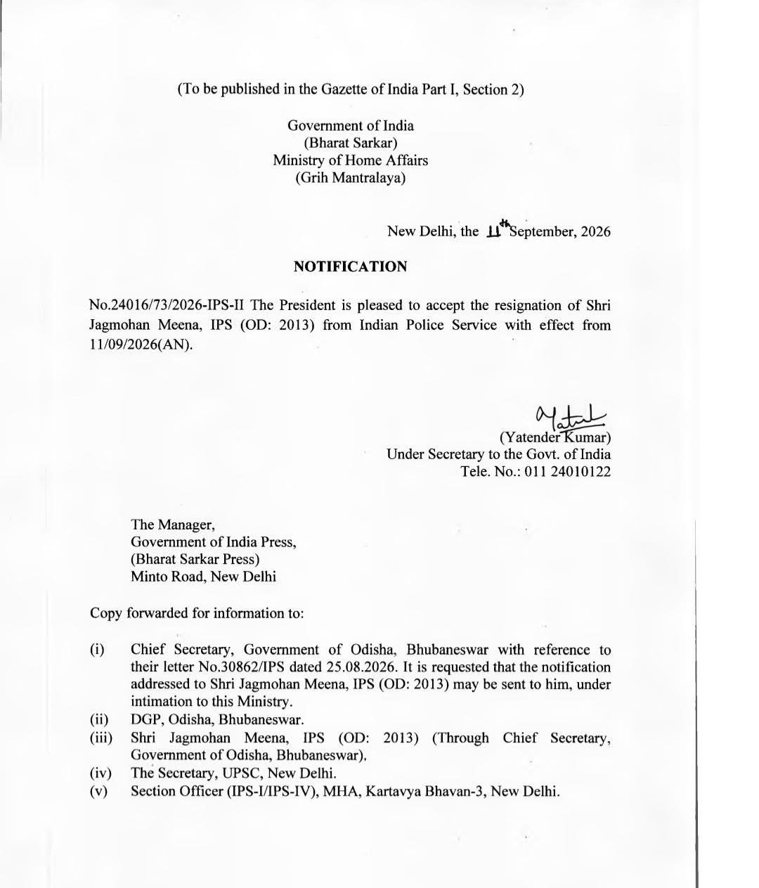 Centre accepts resignation of 2013-batch IPS Jagmohan Meena